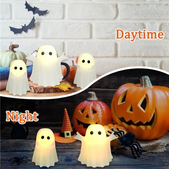 4 Pack Halloween Decorations Indoor, LED Ghost Decor Flameless Taper Candles - Picture 2 of 7